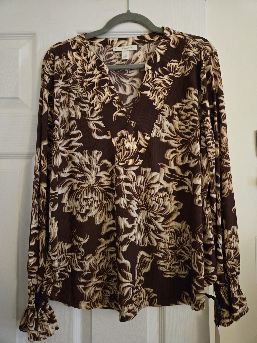Chalet Brown and Cream Floral V-Neck Blouse